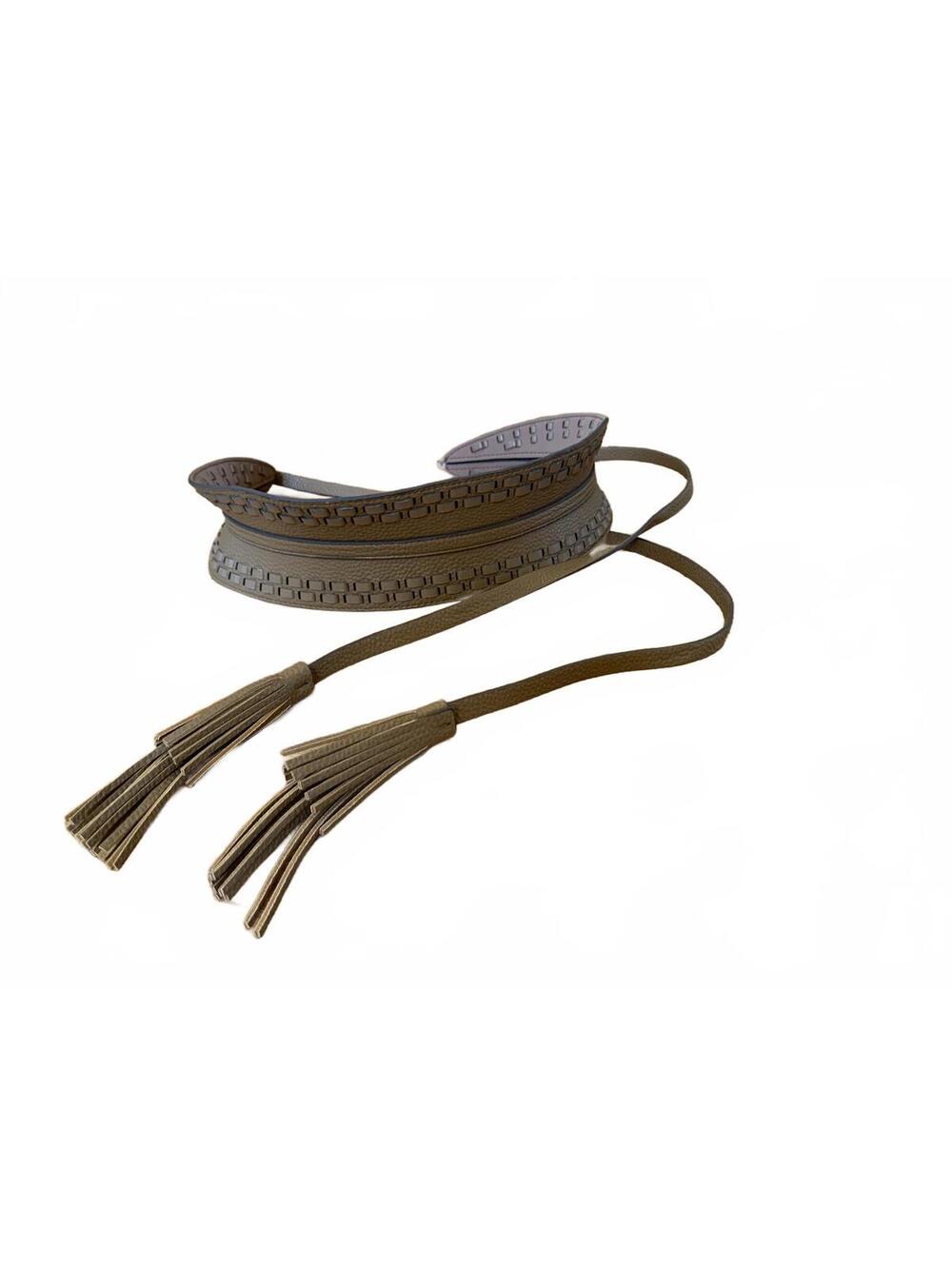 Brown Faux Tassel Belt with Decorative Pattern